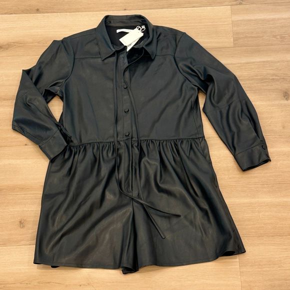 NWT - Rebecca Taylor Black Vegan Leather Romper - Women's 10 - Picture 3 of 8